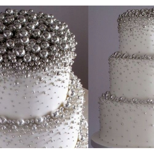 Posypka cukrowa dekoracja na tort urodziny perełki błyszczące srebrny 25g